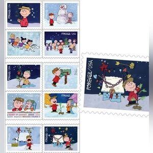 100 Unused Charlie‎ Brown Christmas RARE USPS Stamps Peanuts Postage Forever